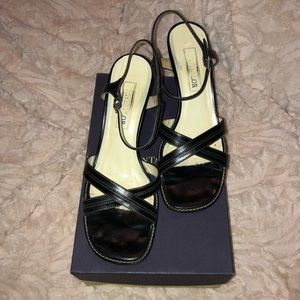 Ann Taylor Black Leather Wedge Heel Sandals